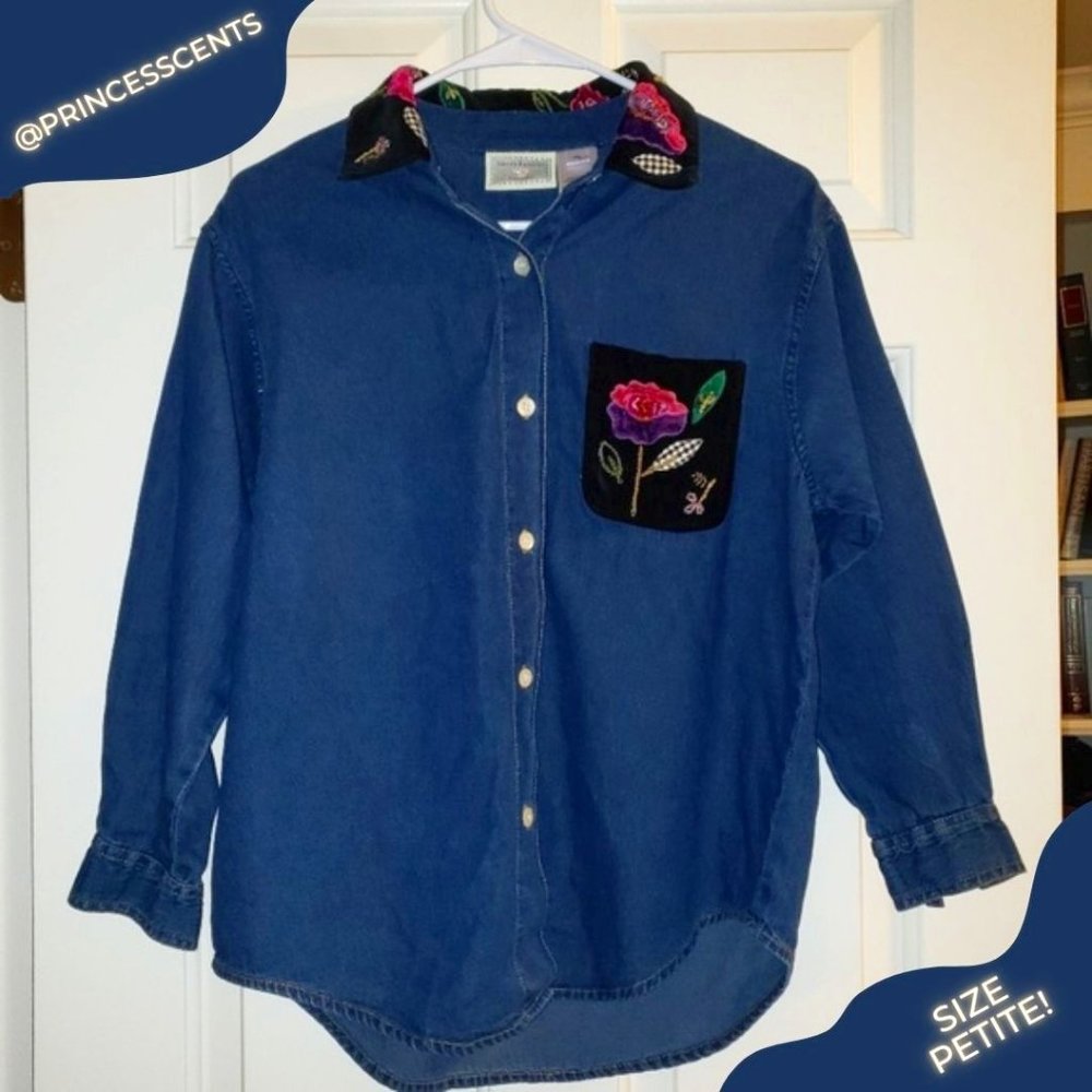 Denim Button Down Collared Shirt